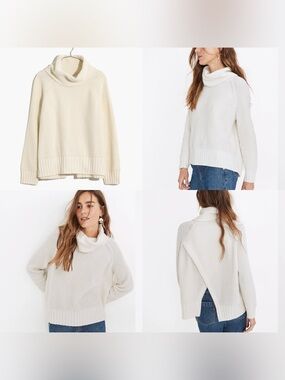 Madewell Cotton-Merino Yarn Eastbrook Bright Ivory Turtleneck Cross-Back Sweater